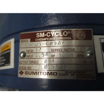 Sumitomo SM-Cyclo Gear Reducer: Model CNF JS-6090Y-17, ratio 17:1, 154 HP