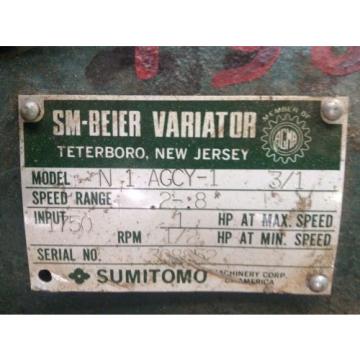 Sumitomo SM-Beier N-1 AGCY-1 3/1 Variator 1/1/2HP Gear Drive/Speed Reducer