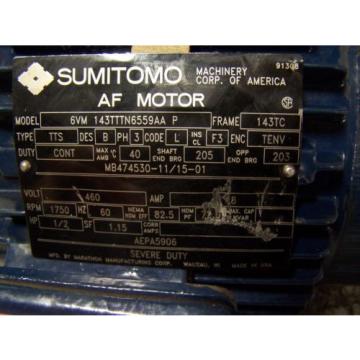 Origin MARATHON SUMITOMO 1/2 HP ELECTRIC MOTOR 460 VAC 1750 RPM 143TC FRAME 3 Ø