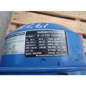 SUMITOMO EHYM3-B6125YA-AVY3-B-123 GEARMOTOR, RATIO 123, 3 HP MOTOR, 1760/140 RPM