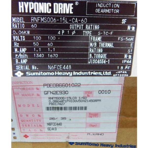 Sumitomo Getriebemotor RNFMS006-15L-CA-60 Hyponic Drive #3 image