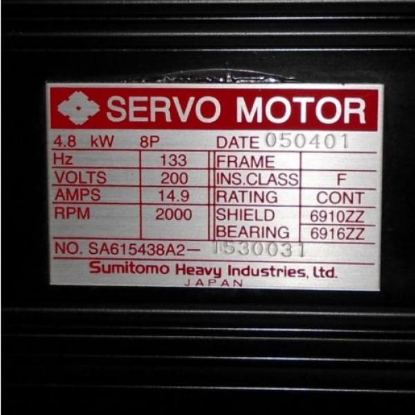 SUMITOMO 2000 RPM 200V 149A 48kW AC SERVO MOTOR SA615438A2 #3 image